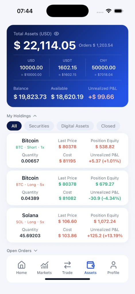 SeawingSecurities mobile assets: multi-currency wallet and holdings