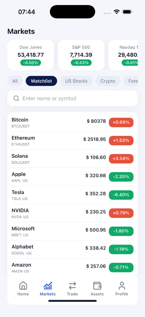 SeawingSecurities mobile markets: multi-asset live quotes and watchlist